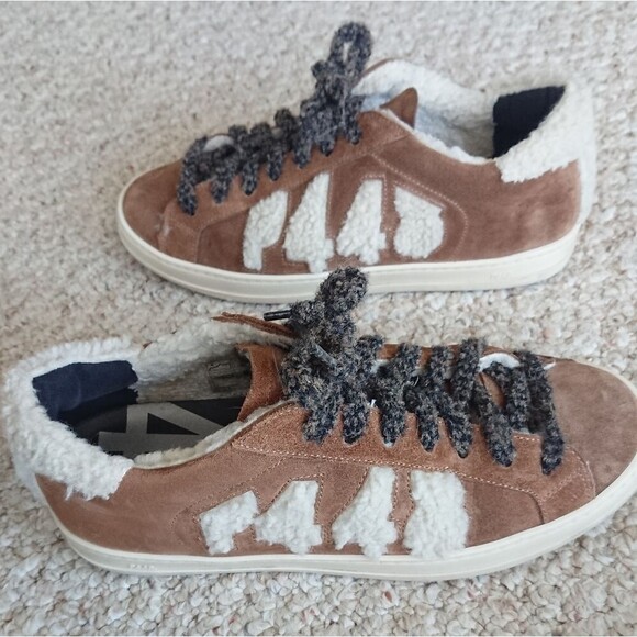 P448 John-W suede Sneakers in Slavia brown with shearling trim size 38 - Picture 3 of 12